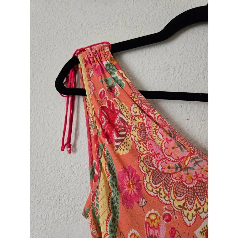 Angie Floral Paisley Boho Midi Slip Dress Sleeveless Shoulder Ties M Y2K 90s - Picture 4 of 8